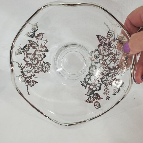 Vtge Silver City Crystal Springtime Platter Sterling Silver Overlay candy bowl - Picture 2 of 10